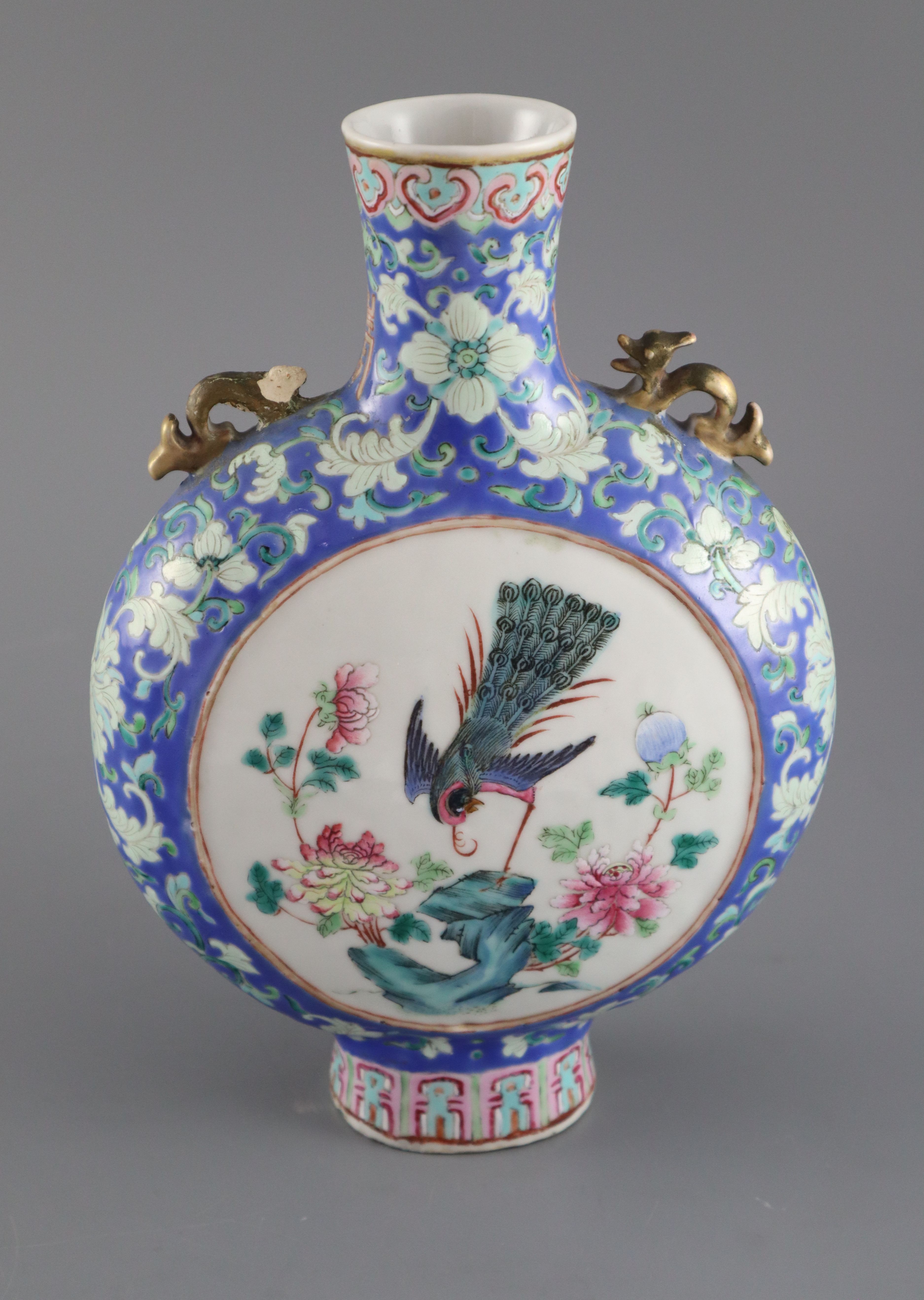 A Chinese famille rose moon flask, 19th century, 25cm high
